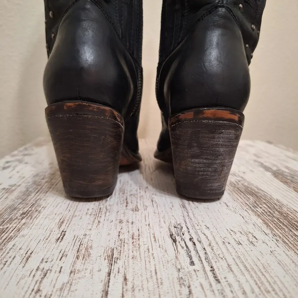 Justin Reba Queen Western Black Leather Studded Square Toe Boot Womens 7